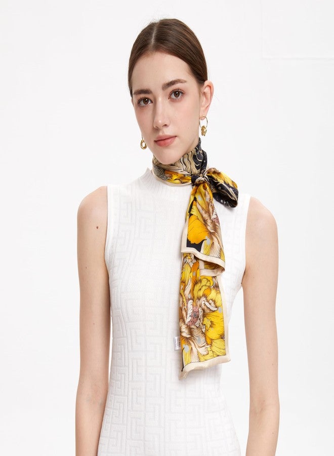 MEISEE 100% Mulberry Silk Scarf for Women 59”*6.3” Long Headscarf Neck Scarf Hair Wraps and Shawls with Gift Packed (Black+yellow flowers) - Image 5